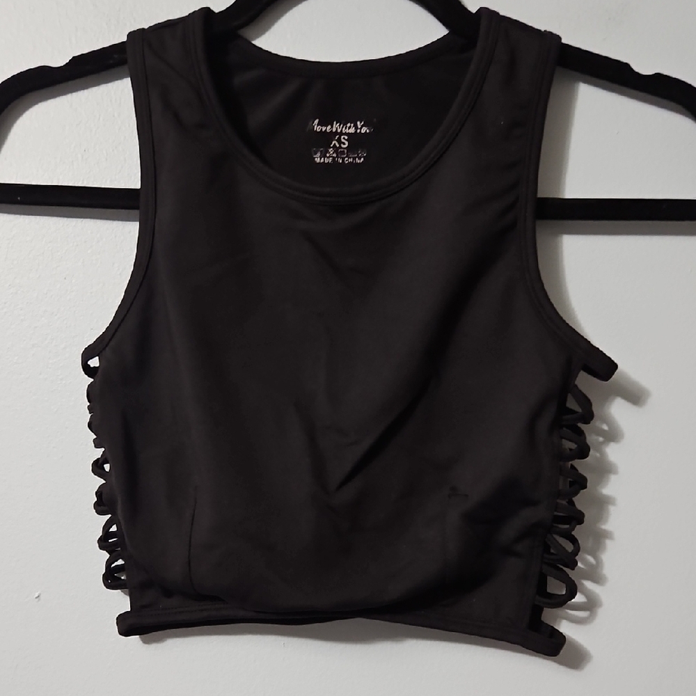 Move With You Black Sleeveless Crop Top Size XS